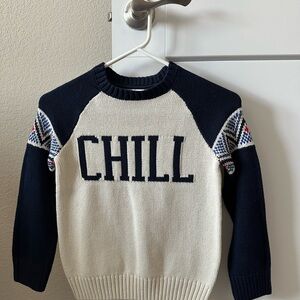 NWOT Gymboree “CHILL” Sweater – Kids Size 5-6 – Navy / Cream Cotton Knit